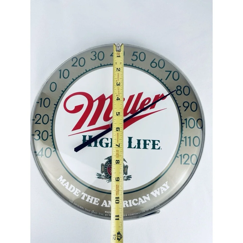 Vintage Miller High Life Beer Round Advertising Thermometer -Man Cave Bar Decor